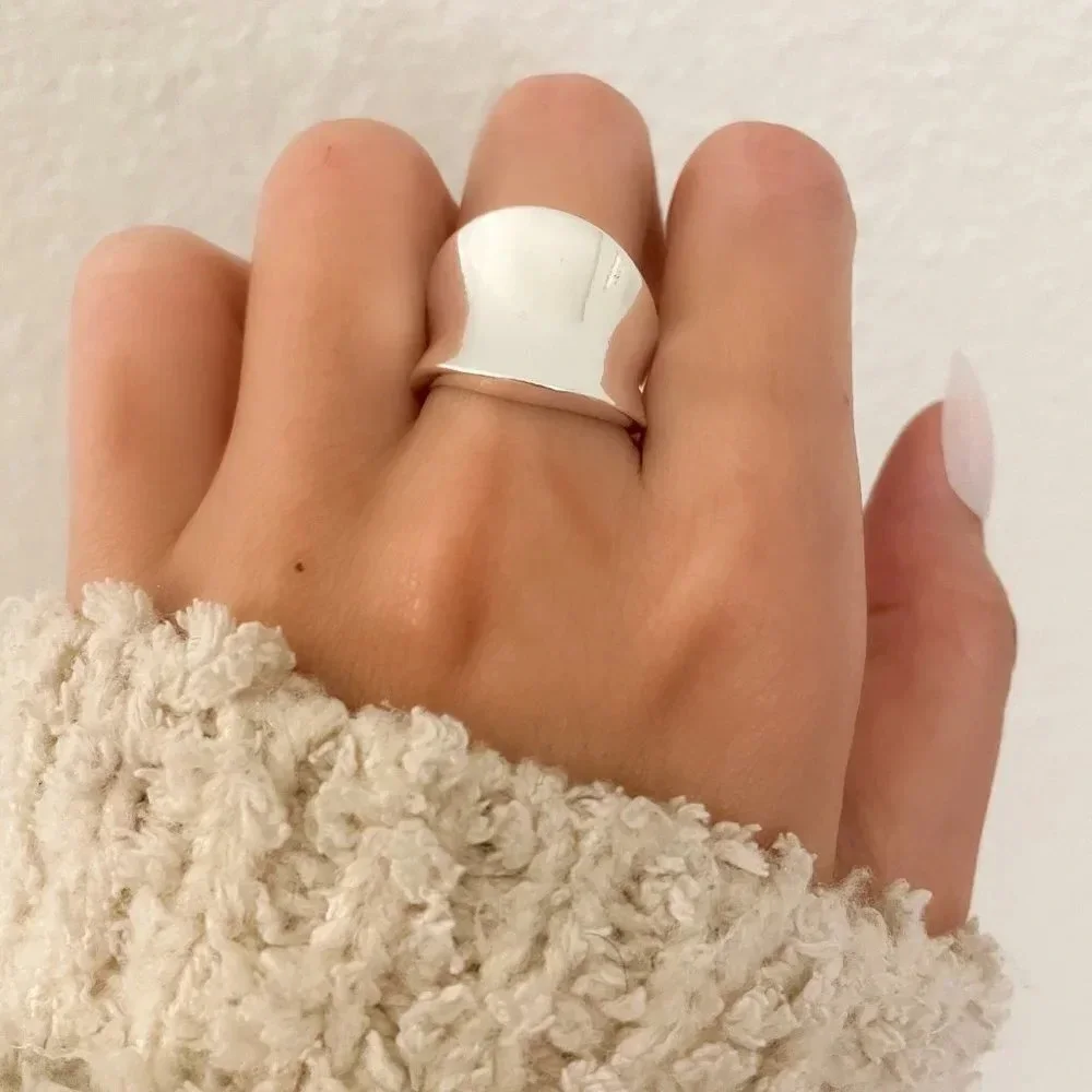 925 Sterling Silver Chunky Silver Ring Thick Wide Ring Band Statement Ring